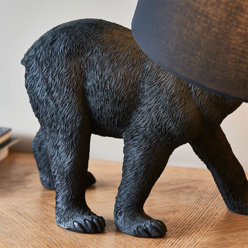 Matte Black Resin Bear Quirky Animal Table Lamp With Black Shade 44cm