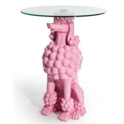 Pink Resin And Glass Poodle Dog Animal Side Table End Table 64cm