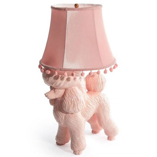 Pink Resin Poodle Dog Animal Table Lamp With Pink Fabric Shade 74cm