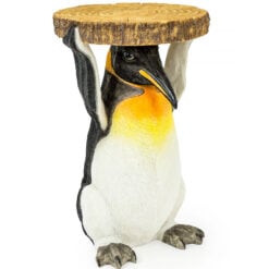 Resin Penguin Bird Holding A Trunk Slice Animal Side Table 52cm