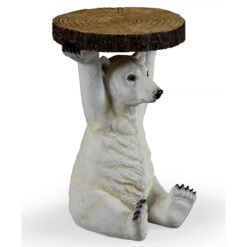 Resin Polar Bear Holding A Trunk Slice Animal Side Table 52cm