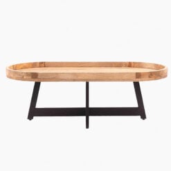 Rustic Industrial Oval Solid Mango Wood And Black Metal Coffee Table