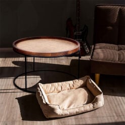 Rustic Industrial Round Solid Mango Wood And Jute Fibre Coffee Table With Black Metal Base