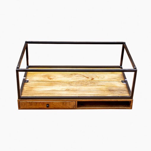 Rustic Industrial Solid Mango Wood And Black Metal 1 Drawer Coffee Table