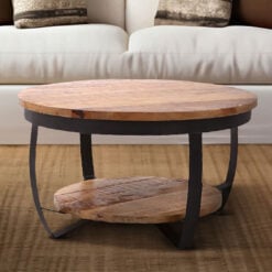 Rustic Industrial Solid Mango Wood And Black Metal 2 Tier Coffee Table