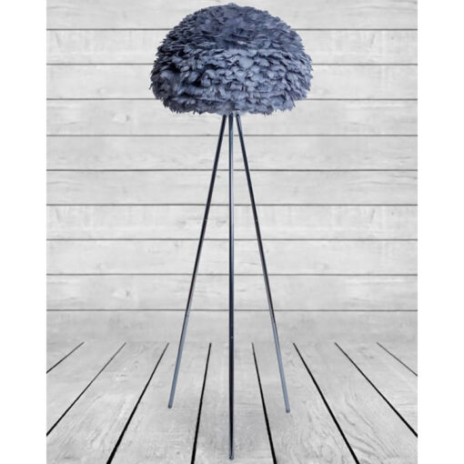 Silver Chrome Metal Tripod Floor Lamp With Grey Feathers Shade 168cm