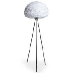 Silver Chrome Metal Tripod Floor Lamp With White Feathers Shade 168cm