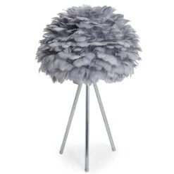 Silver Chrome Metal Tripod Table Lamp With Grey Feathers Shade 60cm