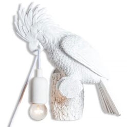 White Resin Cockatoo Parrot Bird On Perch Animal Wall Lamp 32cm