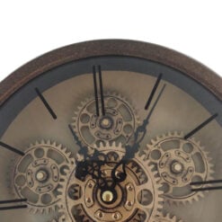 Antique Copper And Gold Metal Visible Moving Gears Round Wall Clock 23cm