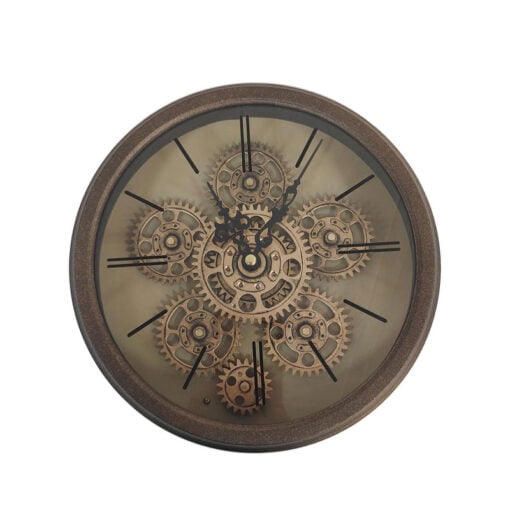 Antique Copper And Gold Metal Visible Moving Gears Round Wall Clock 23cm