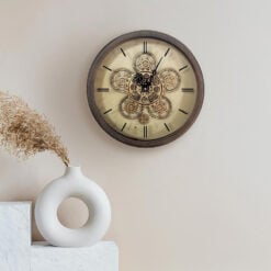 Antique Copper And Gold Metal Visible Moving Gears Round Wall Clock 36cm