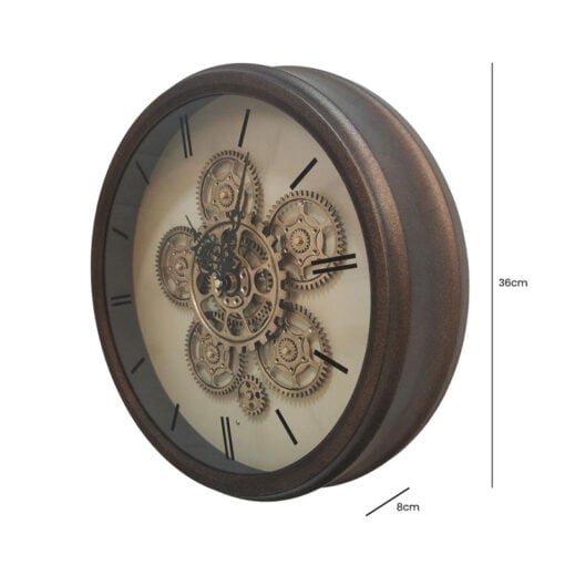 Antique Copper And Gold Metal Visible Moving Gears Round Wall Clock 36cm