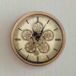 Antique Gold Metal Visible Moving Gears Round Wall Clock 36cm