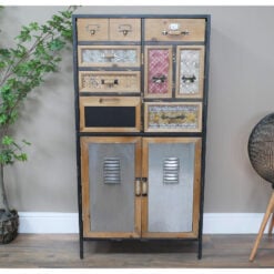 Boho 4 Door Metal And Reclaimed Wood Apothecary Cabinet 120cm