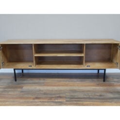 Boho Industrial Black Metal And Solid Mango Wood 2 Door TV Stand 180cm