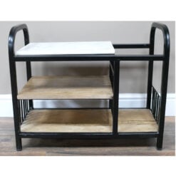 Boho Industrial Black Metal And White Marble Small Storage Bench 60cm