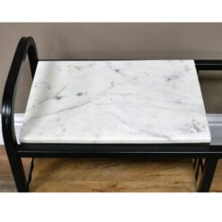 Boho Industrial Black Metal And White Marble Small Storage Bench 60cm