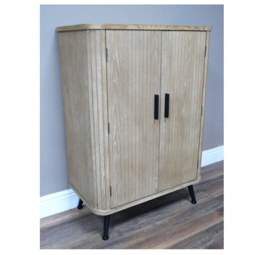 Boho Industrial Light Fir Wood And Black Metal 2 Door Tall Storage Cabinet