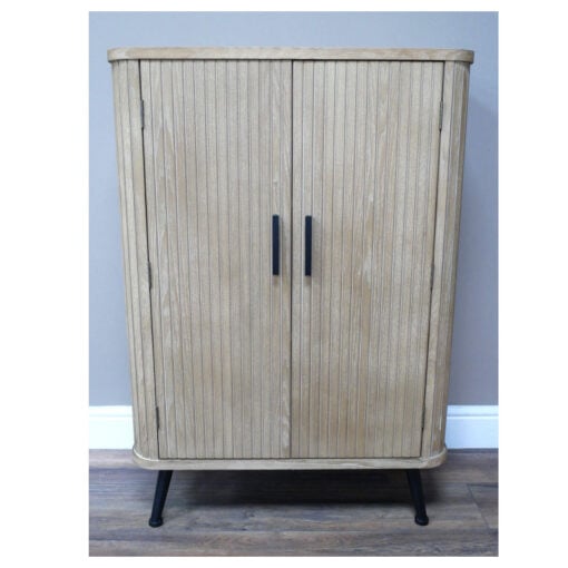 Boho Industrial Light Fir Wood And Black Metal 2 Door Tall Storage Cabinet