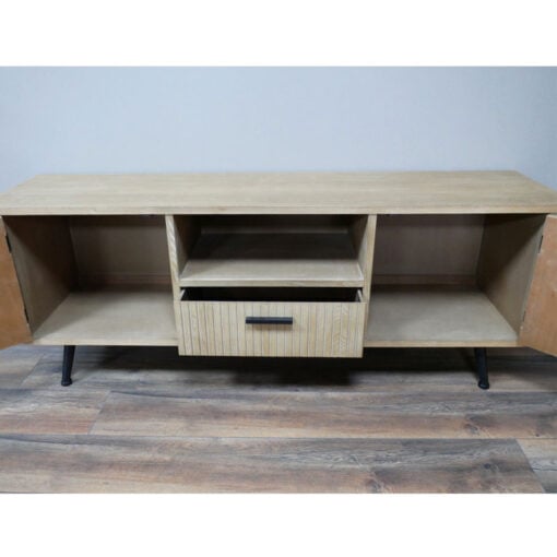 Boho Industrial Light Fir Wood And Black Metal Large TV Stand 150cm