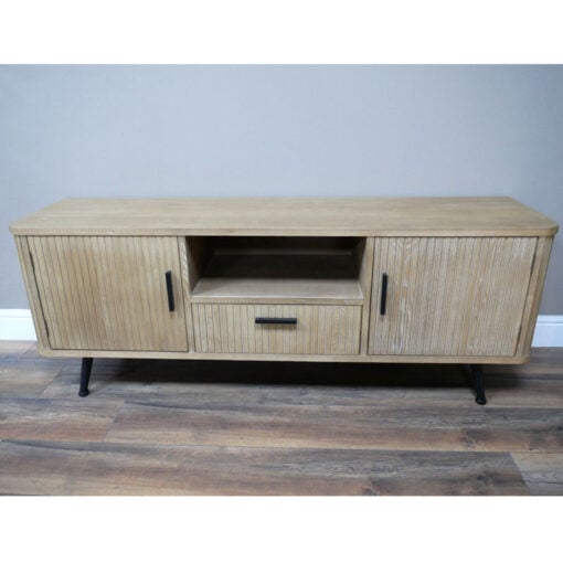 Boho Industrial Light Fir Wood And Black Metal Large TV Stand 150cm