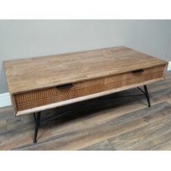 Boho Industrial Solid Fir Wood And Black Metal 4 Drawer Coffee Table