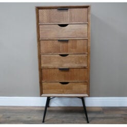 Boho Industrial Solid Fir Wood And Black Metal Tall Boy Chest Of Drawers