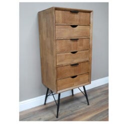 Boho Industrial Solid Fir Wood And Black Metal Tall Boy Chest Of Drawers