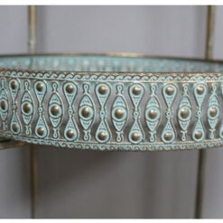 Boho Moroccan 5 Tier Antique Gold And Aqua Metal Open Shelving Unit 166cm