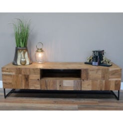 Boho Rustic Solid Acacia Wood And Black Metal 1 Drawer 2 Door TV Stand 160cm