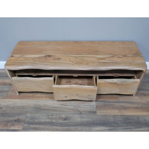 Boho Rustic Solid Acacia Wood Live Edge 3 Drawer TV Stand 146cm