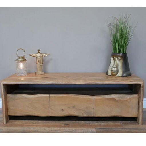 Boho Rustic Solid Acacia Wood Live Edge 3 Drawer TV Stand 146cm