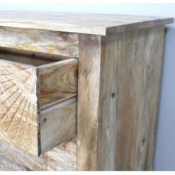 Boho Rustic Solid Carved Mango Wood 3 Drawer Bedside Cabinet 80cm