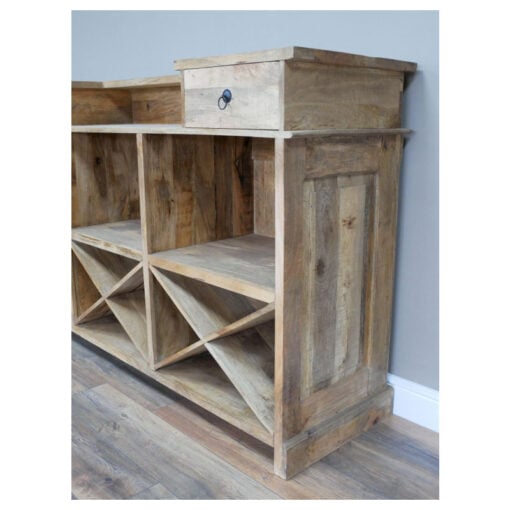 Boho Rustic Solid Mango Wood Bar Cabinet With Counter And Storage 180cm