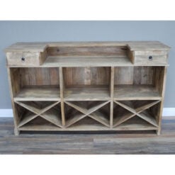 Boho Rustic Solid Mango Wood Bar Cabinet With Counter And Storage 180cm