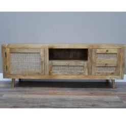 Boho Solid Acacia Wood And Natural Rattan 1 Door 3 Drawer TV Stand 160cm