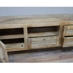 Boho Solid Acacia Wood And Natural Rattan 1 Door 3 Drawer TV Stand 160cm