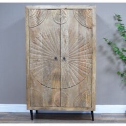 Boho Solid Mango Wood 2 Door Large Tall Carved Storage Cabinet 151cm