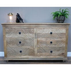 Boho Solid Mango Wood 6 Drawer Large Chest Of Drawers 150cm