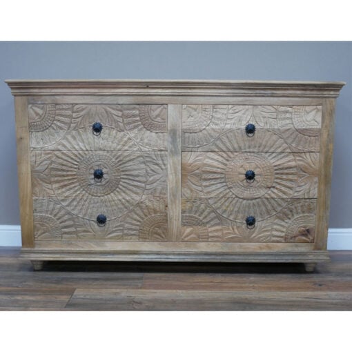 Boho Solid Mango Wood 6 Drawer Large Chest Of Drawers 150cm