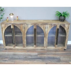 Boho Solid Mango Wood And Glass 6 Arched Doors Large Sideboard 193cm