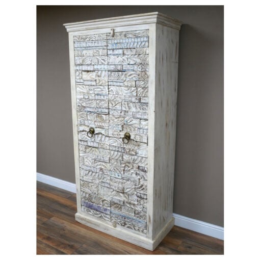 Boho Solid White Washed Mango Wood Tall 2 Door Storage Cabinet 200cm