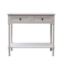 French Country Cottage Solid Pearl White Wood 2 Drawer Console Table