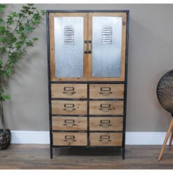 Industrial 4 Door Black Metal And Reclaimed Wood Cabinet 120cm