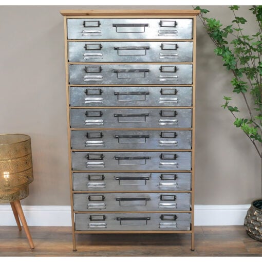 Industrial Antique Gold And Silver Metal Apothecary Multi Drawer Cabinet 121cm