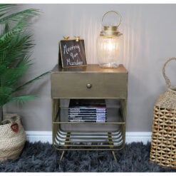 Industrial Antique Gold Metal And Glass 1 Drawer Bedside Cabinet Table