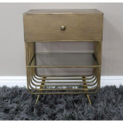 Industrial Antique Gold Metal And Glass 1 Drawer Bedside Cabinet Table