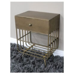 Industrial Antique Gold Metal And Glass 1 Drawer Bedside Cabinet Table