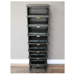 Industrial Antique Grey And Gold Metal Multi Drawer Tall Cabinet 144cm